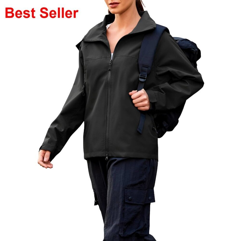 Waterproof Rain Jacket Lightweight Windbreaker Hood Hiking Outdoor